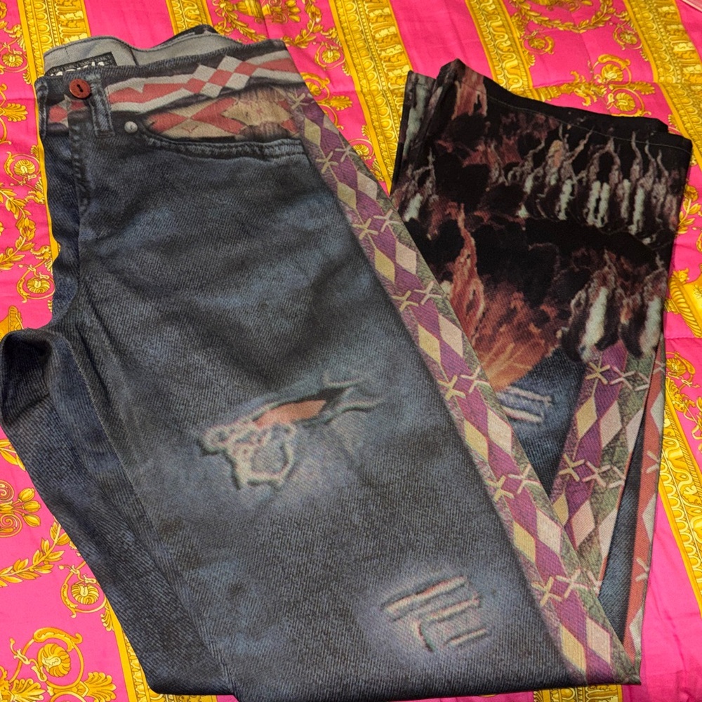 Tark 1 Black Jeans with Purple Aztec Side Panels